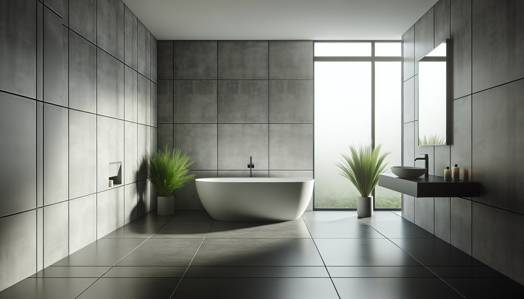 Elegante Betonoptik-Fliesen für ein minimalistisches Badezimmerdesign