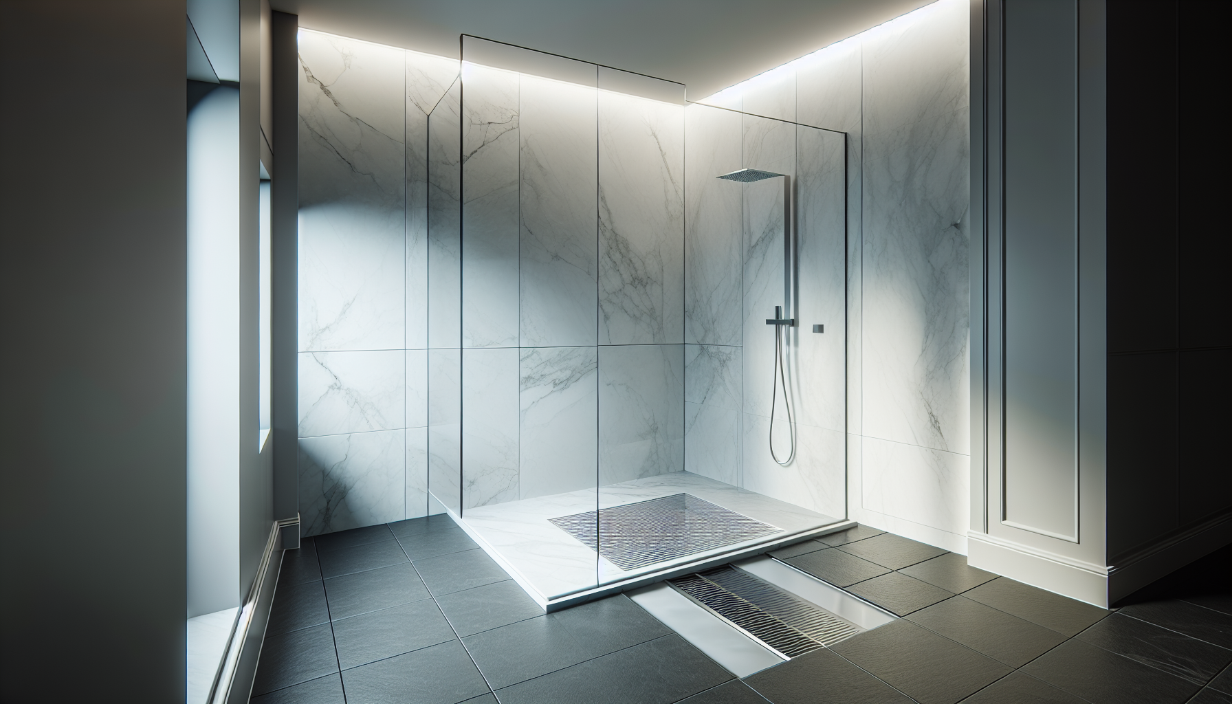 Bodengleiche Dusche mit Duschrinne für maximale Gestaltungsfreiheit und ästhetisch ansprechende Optik.