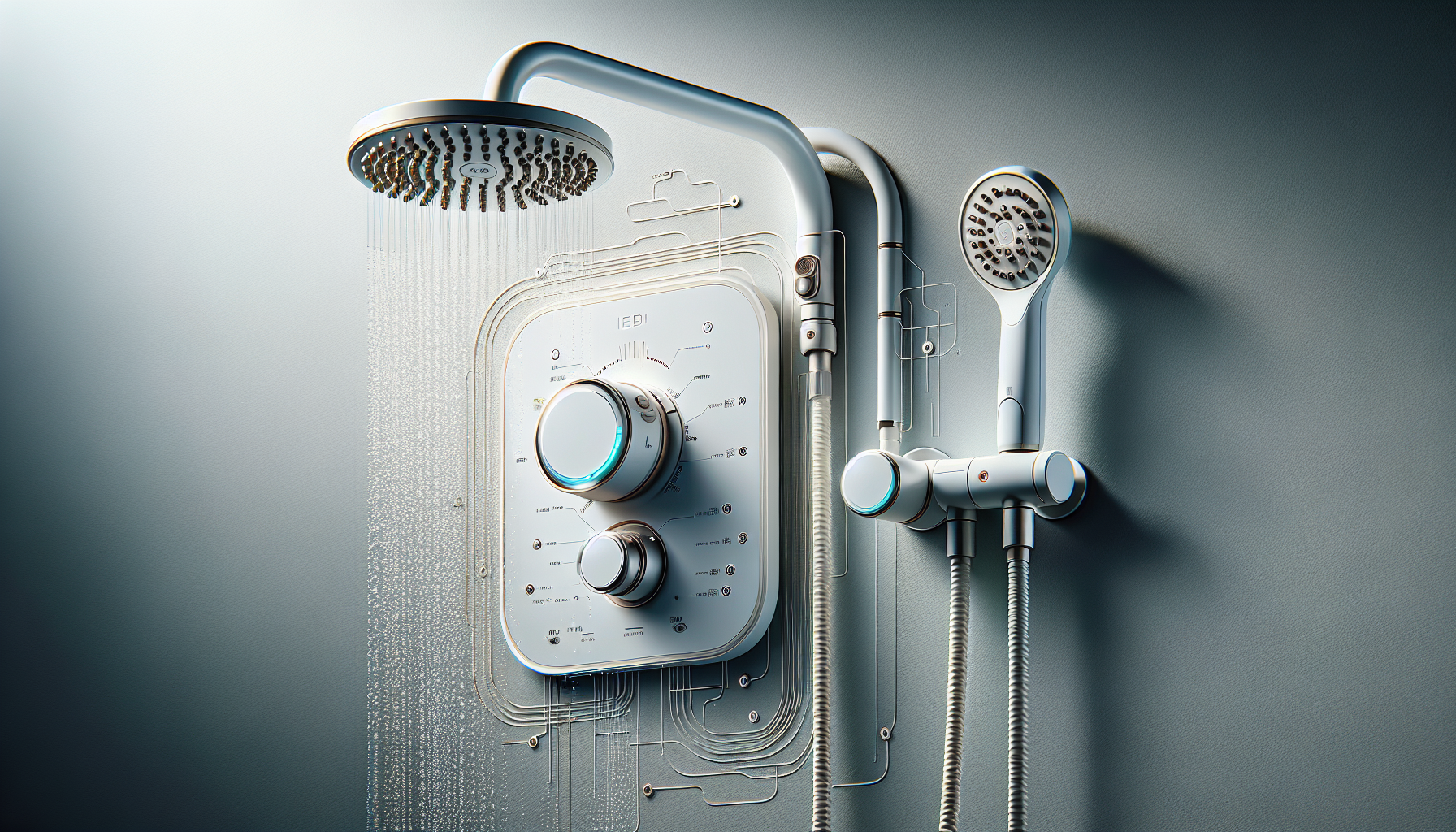 Innovatives Duscherlebnis mit weißen Duscharmaturen und Thermostat