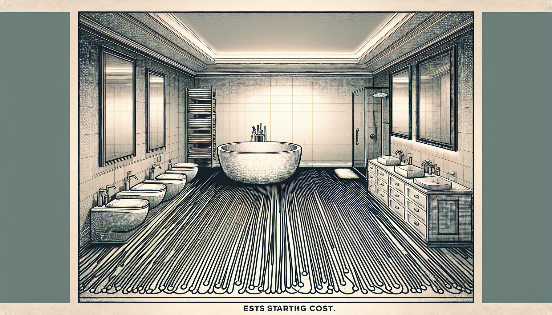 Illustration eines großen Badezimmers mit vielfältigen Gestaltungsmöglichkeiten