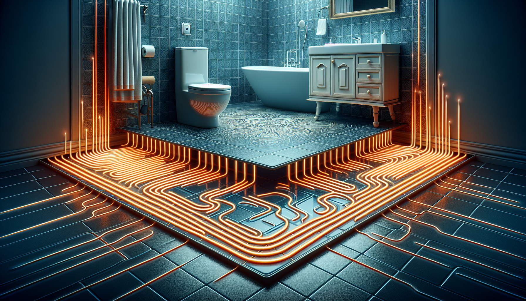 Illustration einer Fußbodenheizung im Badezimmer