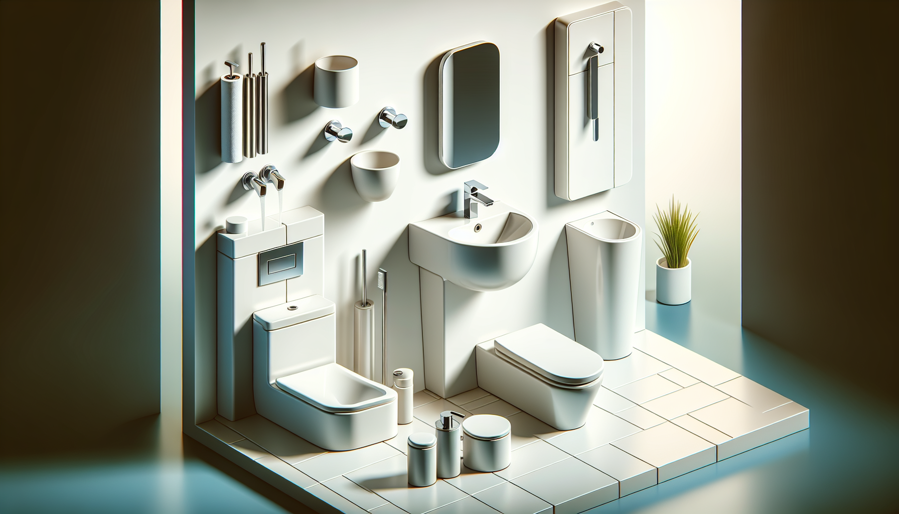 Illustration von sanitären Einrichtungen für kompakte Badezimmer