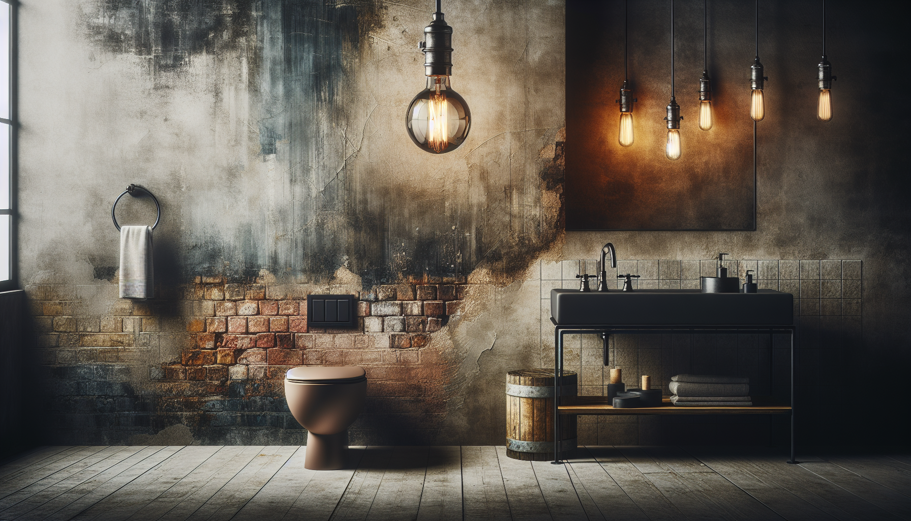 Hochwertige Materialien und neutrale Farben im Industrial Style Badezimmer