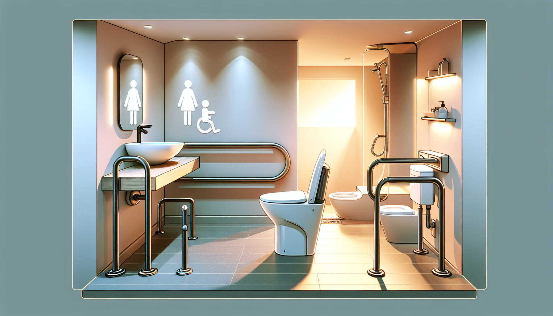 Barrierefreiheit und Komfort im modernisierten WC mit Anpassungen für verschiedene Altersgruppen und ergonomische Designelemente
