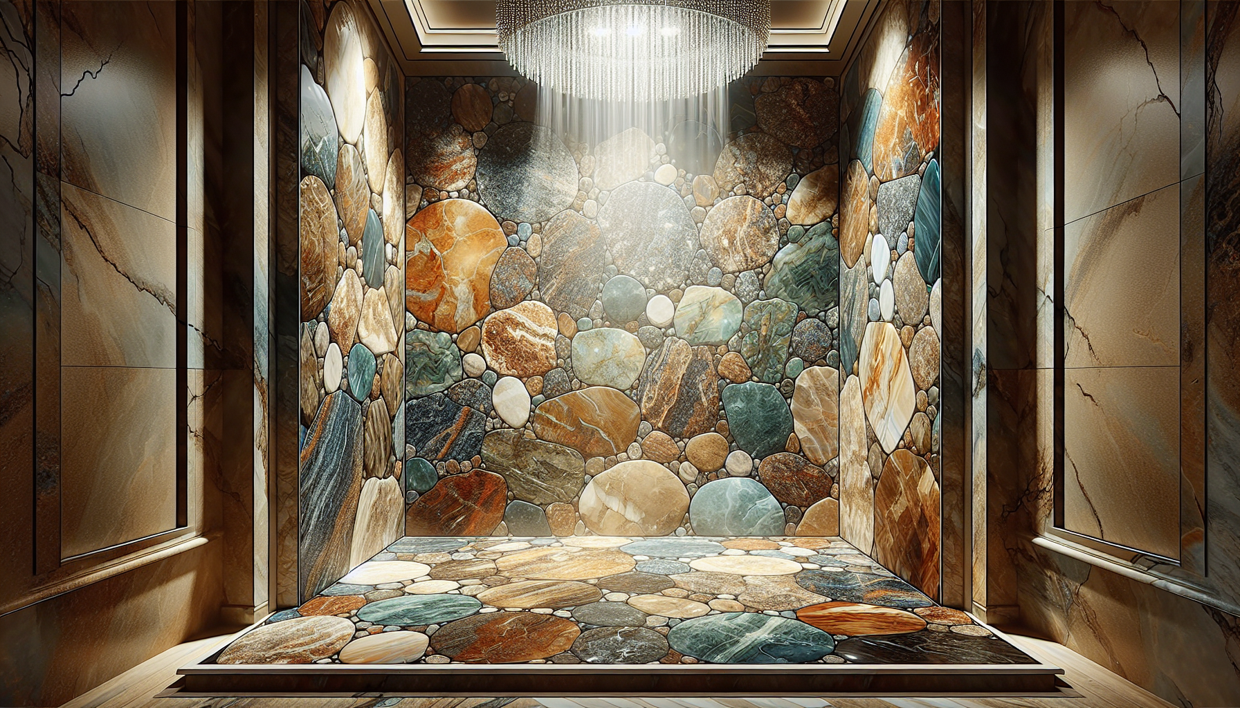 Exquisite Naturstein Dusche mit einzigartigen Farben und Strukturen