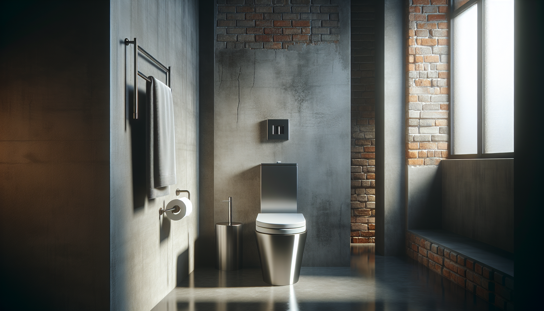 Wandmontierte Toilette und Handtuchhalter im Industrial Style für mehr Raum