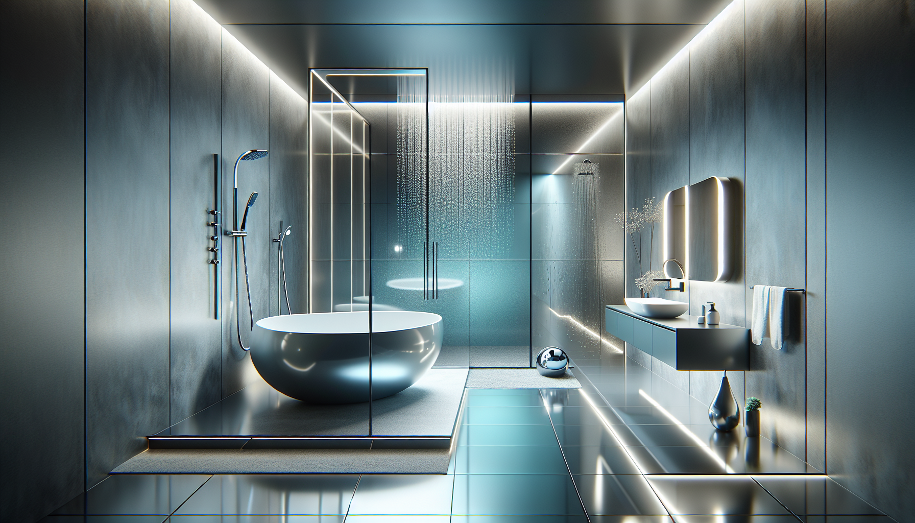 Moderne Badezimmer Trends 2024 mit freistehender Badewanne und Regendusche
