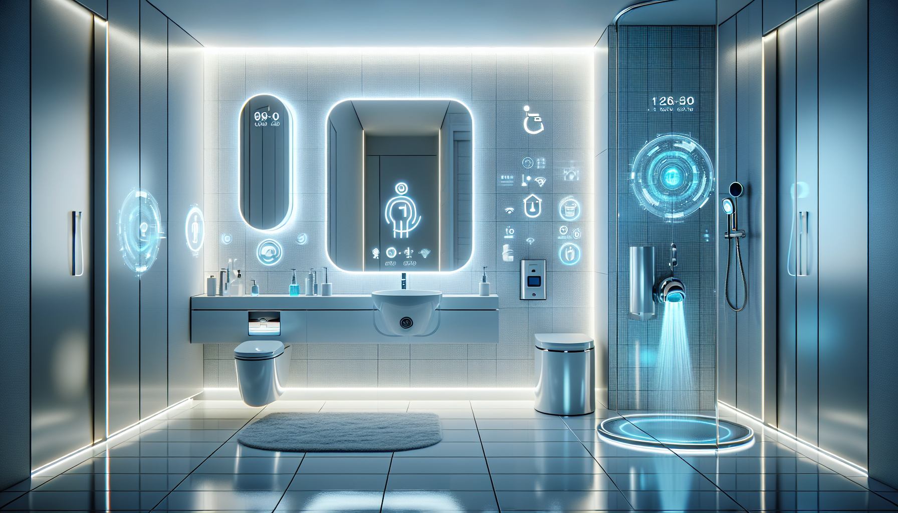 Illustration von berührungslosen intelligenten Badarmaturen zur Verbesserung von Hygiene und Effizienz