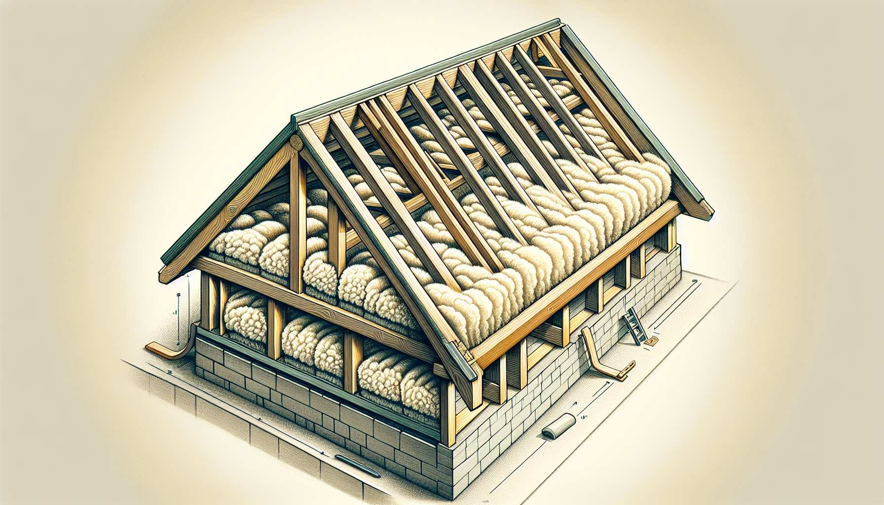 Illustration eines Dachbodens mit Dämmung von innen