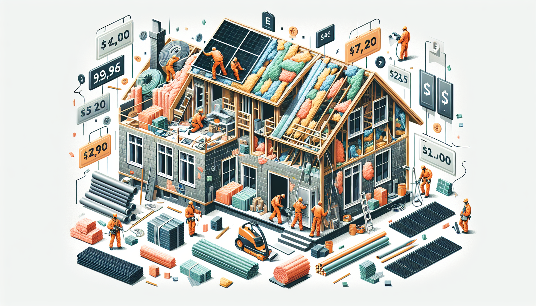 Illustration der Kostenfaktoren bei der energetischen Sanierung eines Hauses