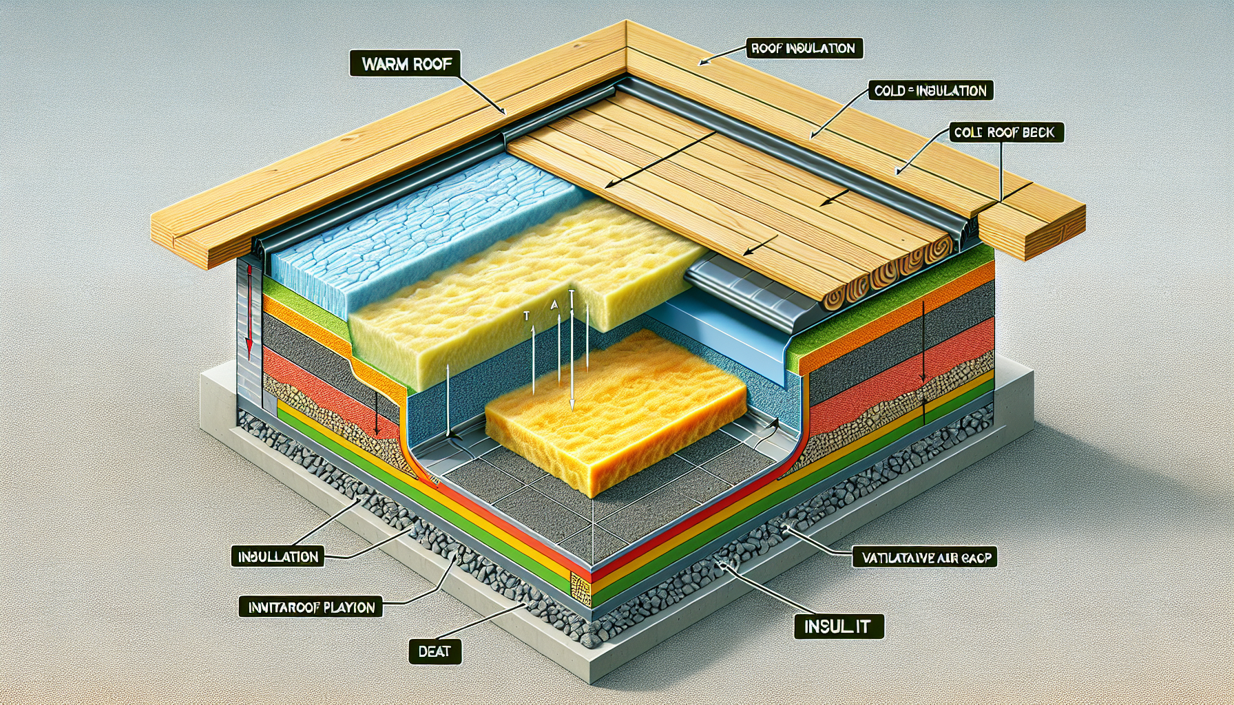 Verschiedene Arten der Aufdachdämmung für Flachdächer: Warmdach-, Kaltdach- und Umkehrdachdämmung