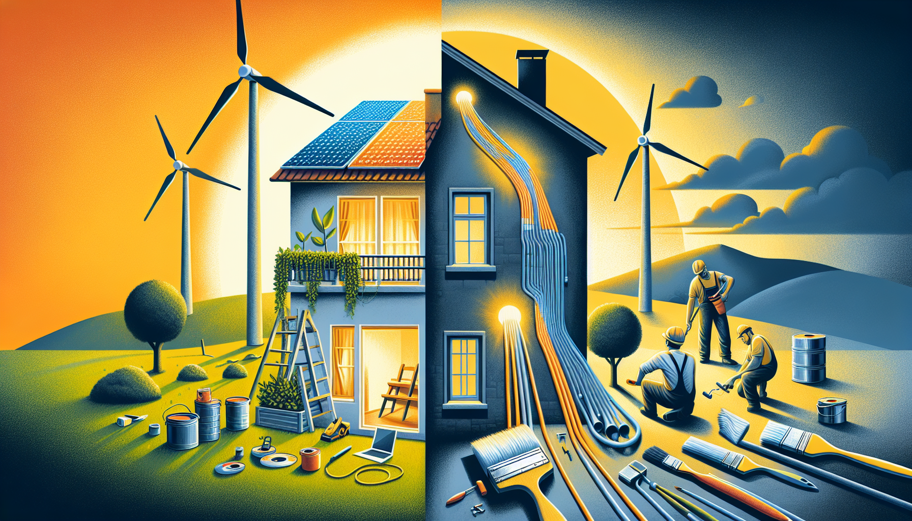 Illustration einer energetischen Sanierung oder Handwerkerleistungen