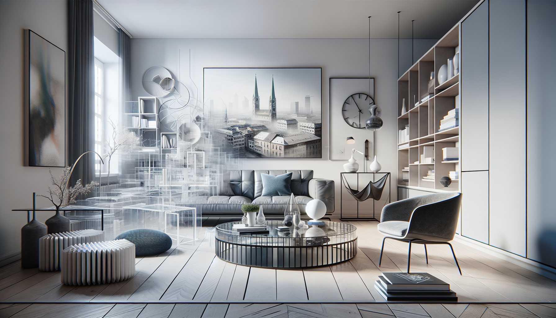 Eine künstlerische Darstellung der Innenraumgestaltung bei einer Wohnungssanierung in München