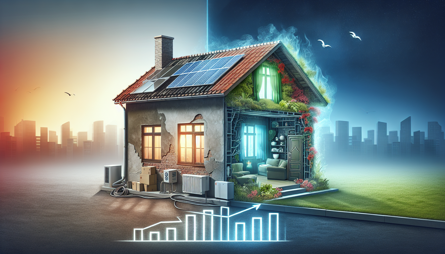 Illustration des langfristigen Nutzens und der Wertsteigerung des Eigentums durch energetische Sanierung