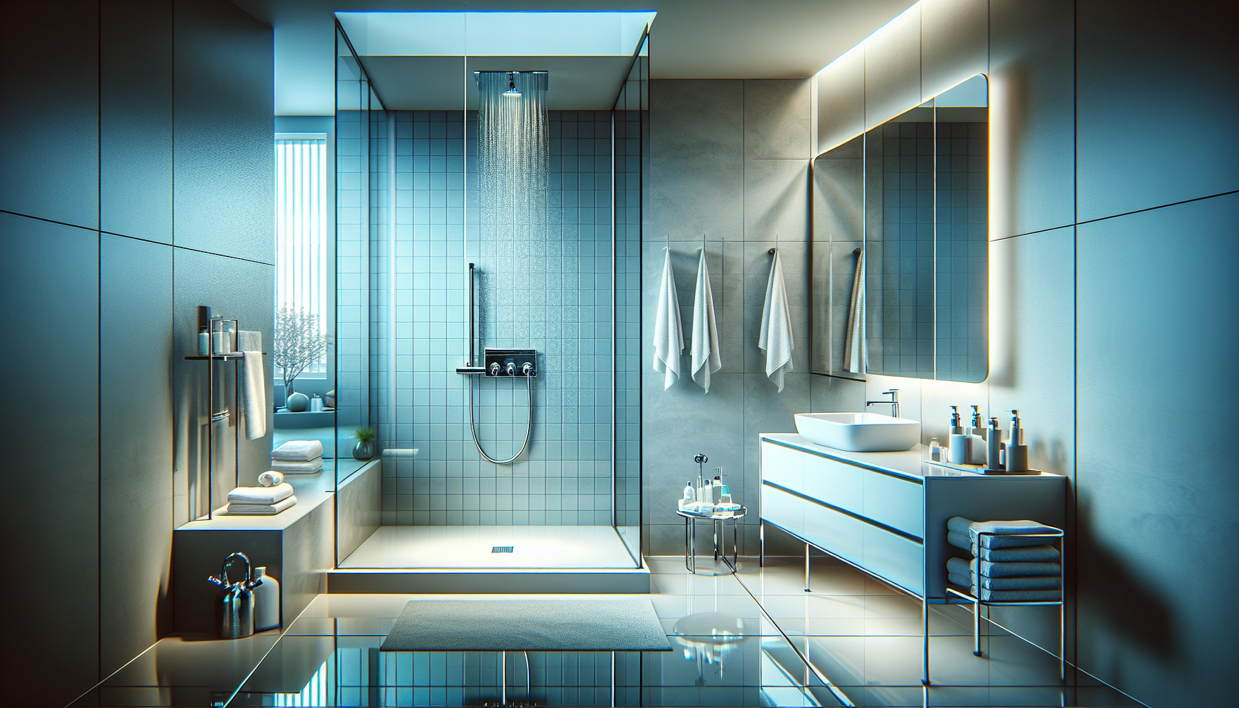 Duschbad mit moderner Dusche und Waschbecken