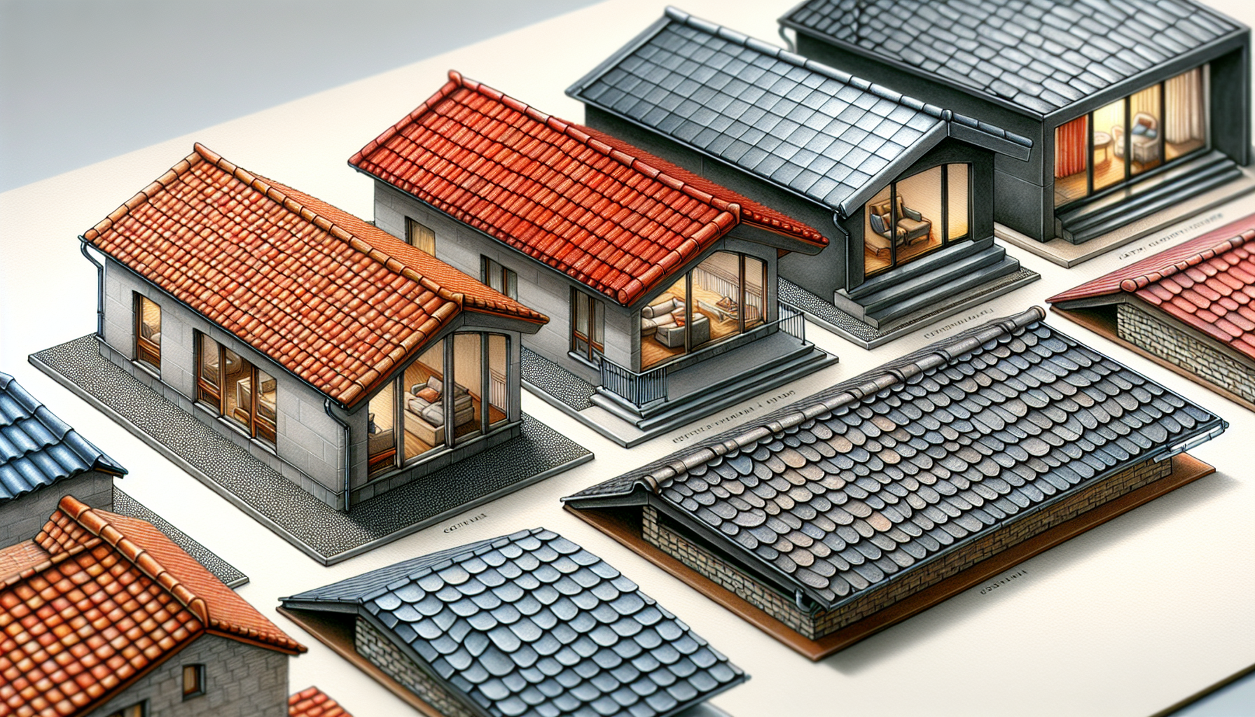 Illustration von verschiedenen Dachmaterialien