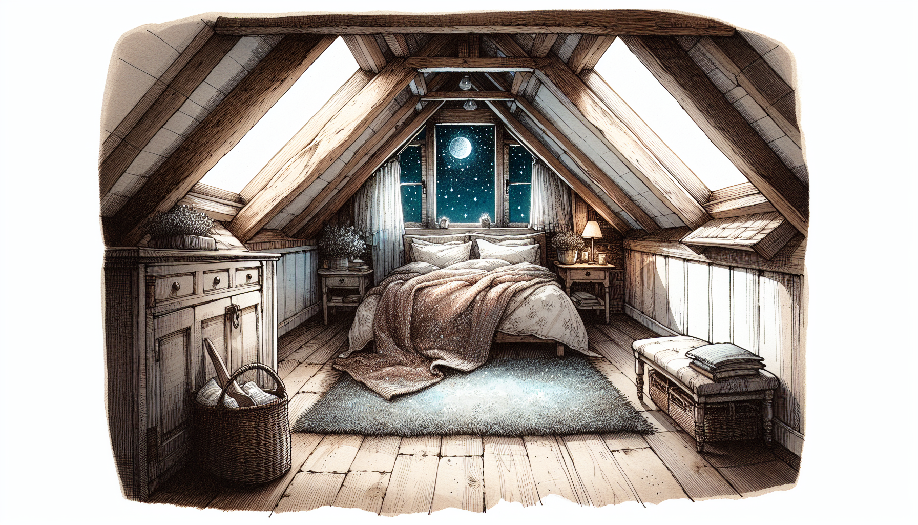 Gemütliches Schlafzimmer unter den Sternen im Dachgeschoss