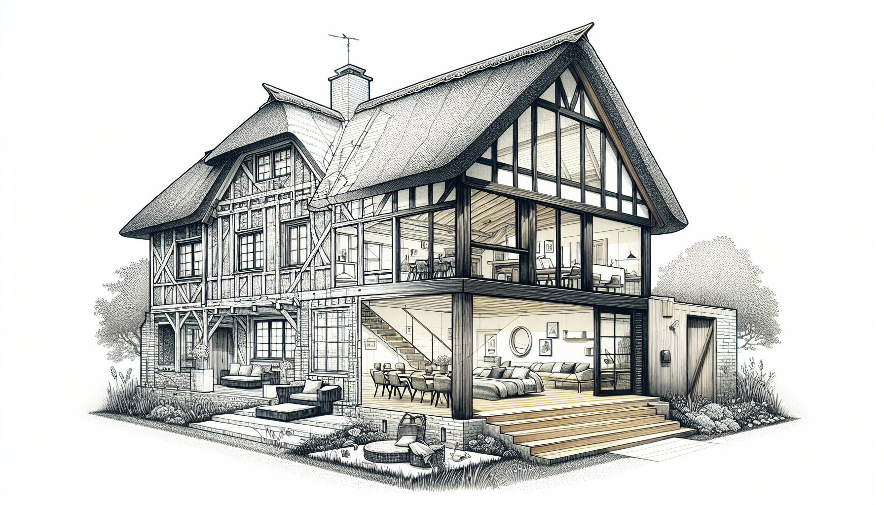 Verwandlung eines Bauernhauses in ein modernes Einfamilienhaus mit zusätzlichem Gästezimmer