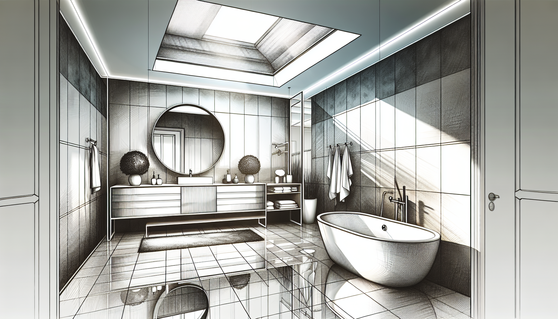 Planung der Badsanierung – Der Weg zum neuen Bad: Skizze eines renovierten Badezimmers