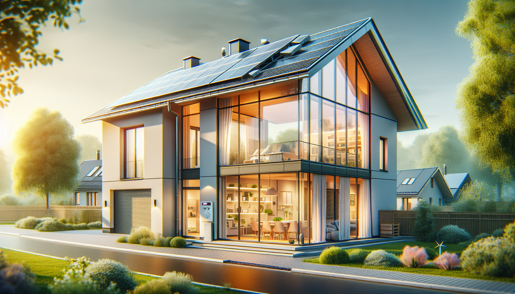 Energetische Sanierung Beispiel: Illustration eines modernisierten Einfamilienhauses