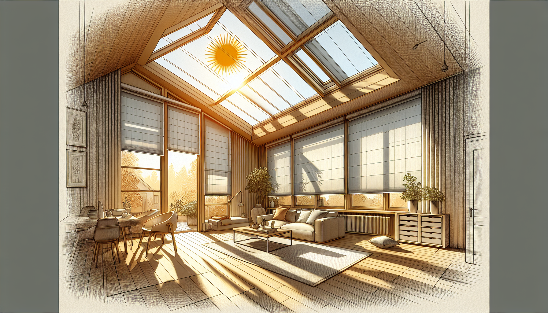 Illustration von verbesserten Dachfenstern und Sonnenschutz