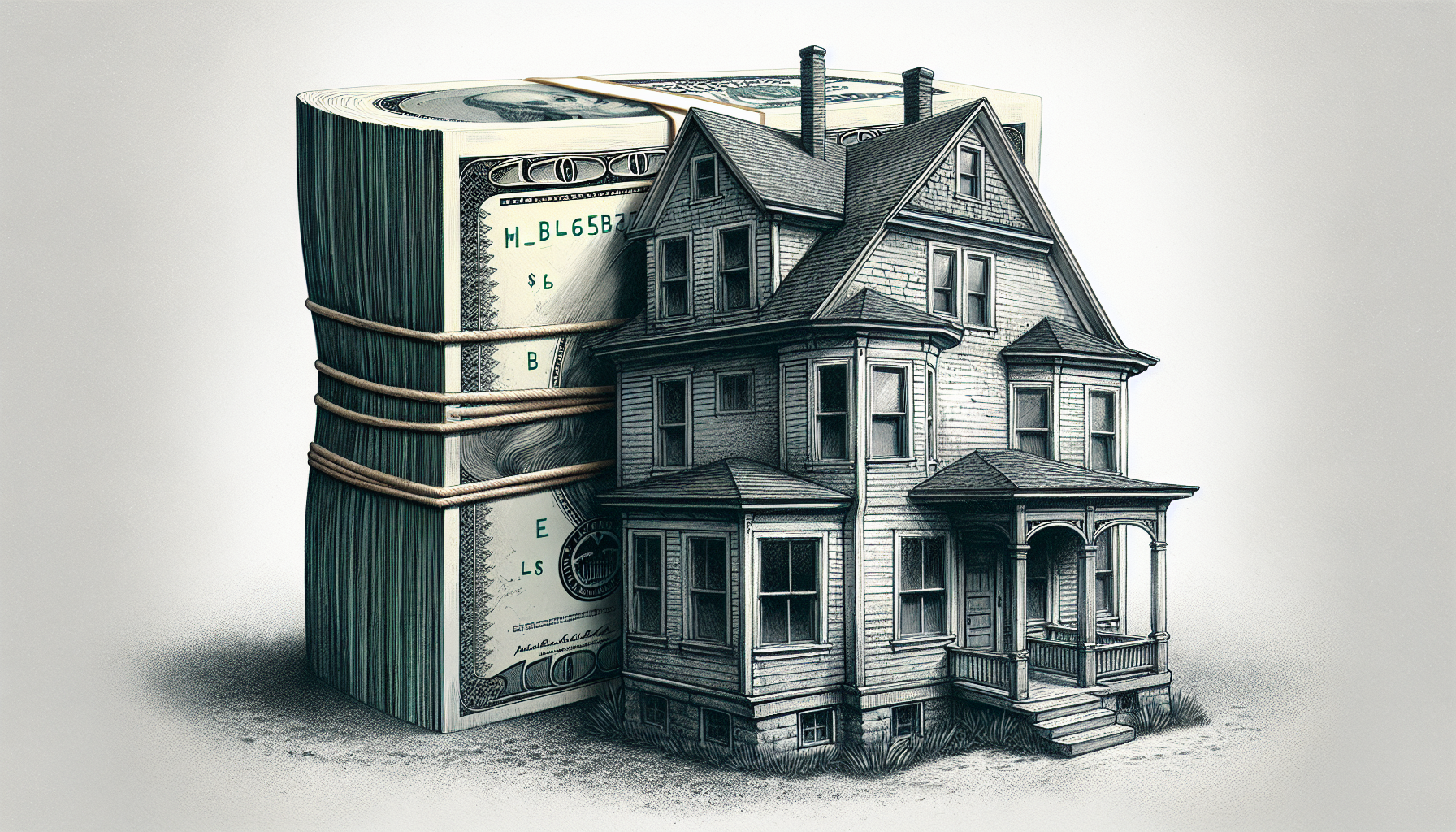 Illustration von Geldscheinen und einem Haus, um Förderprogramme für Altbausanierungen zu symbolisieren
