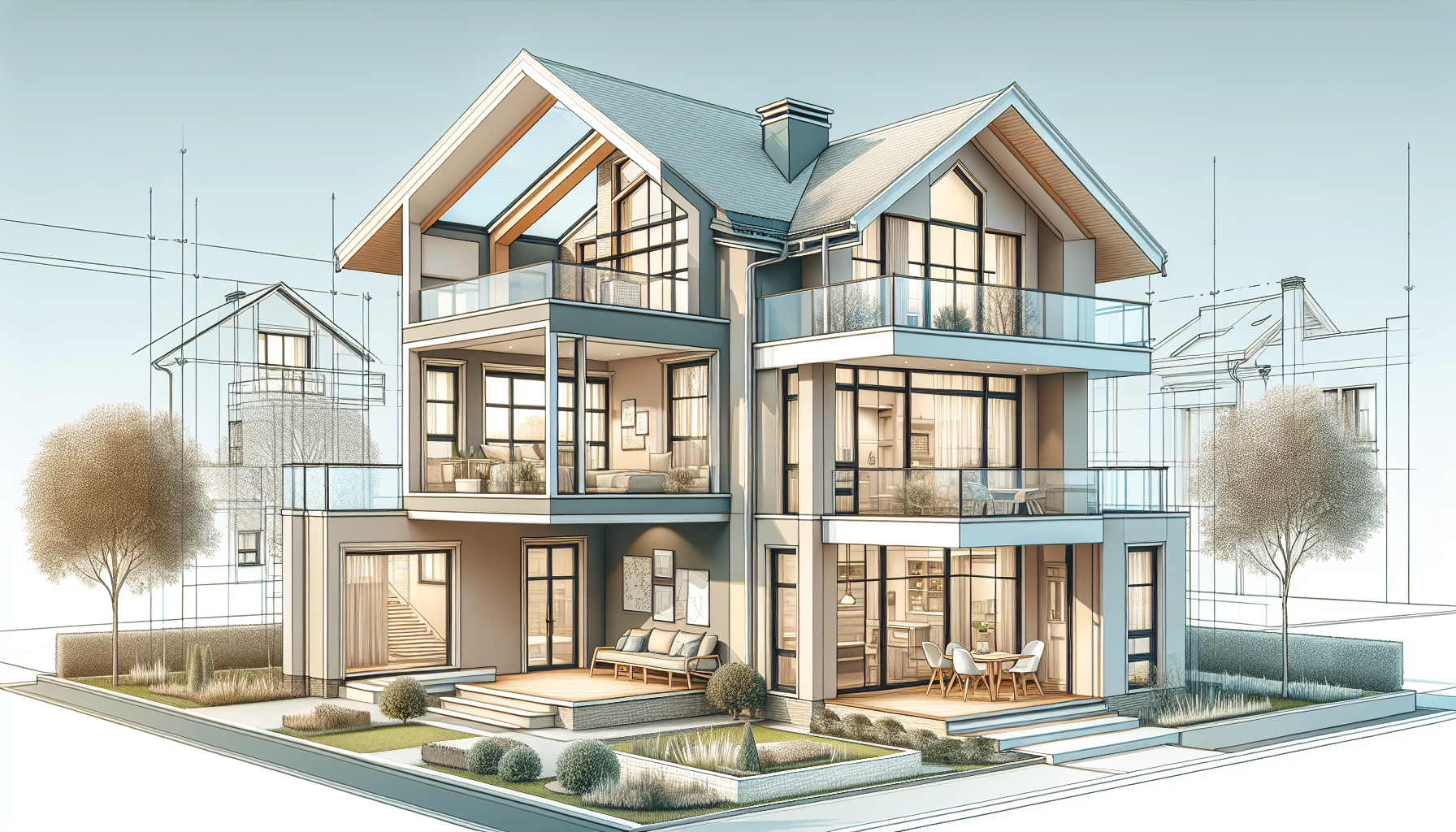 Wohnraumgestaltung mit Dachgeschossausbau und Anbauten