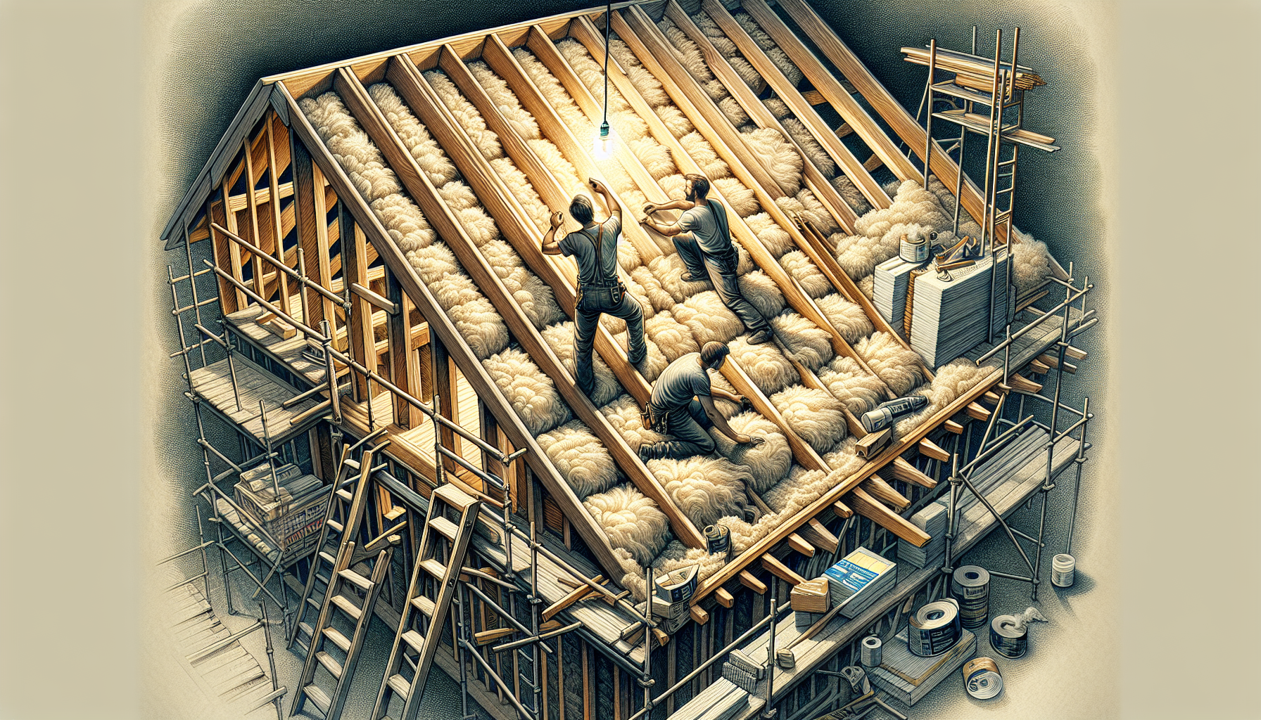 Illustration der Dachdämmung und -eindeckung