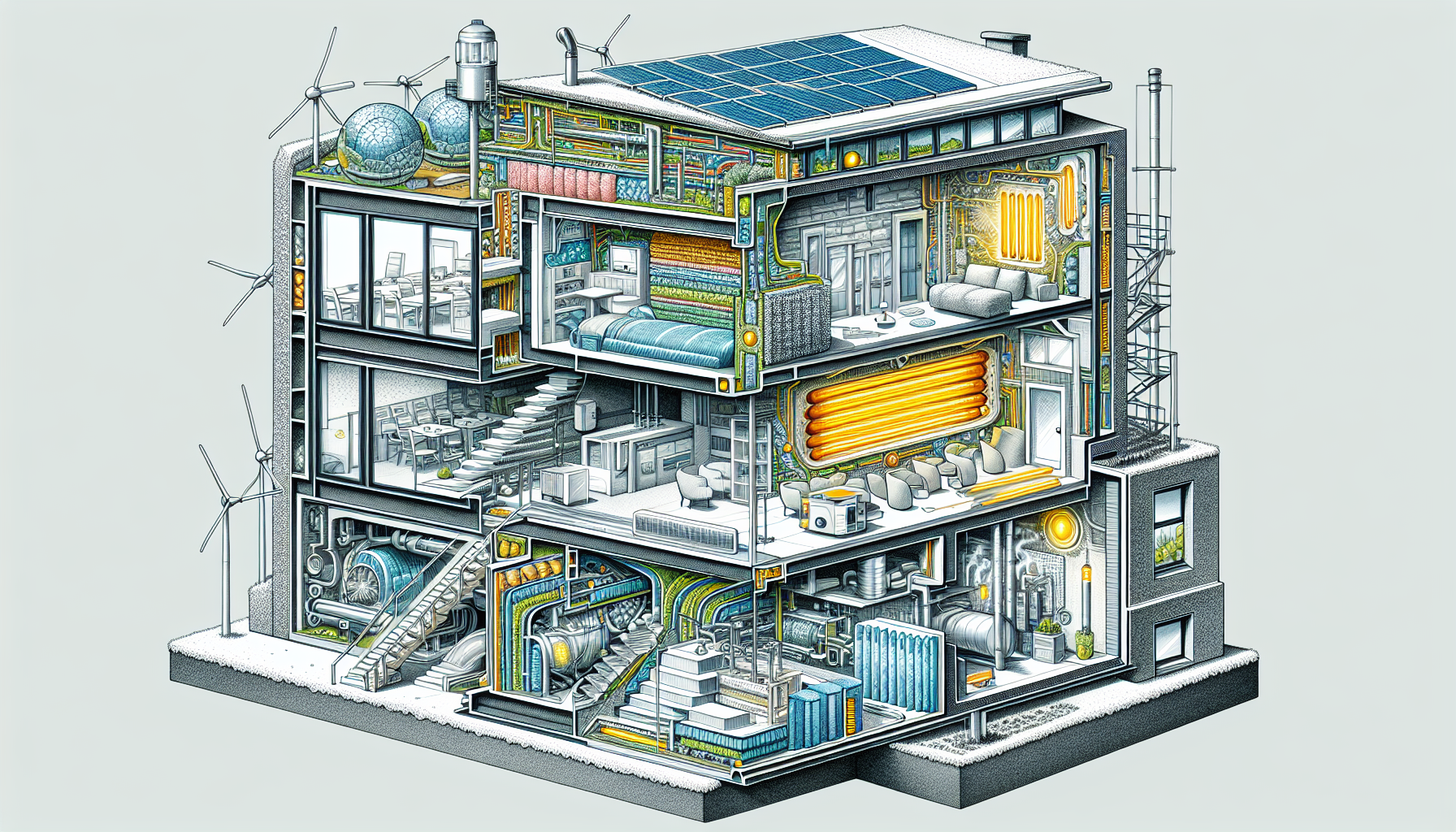 Illustration von technischen Lösungen zur Energieeffizienzsteigerung