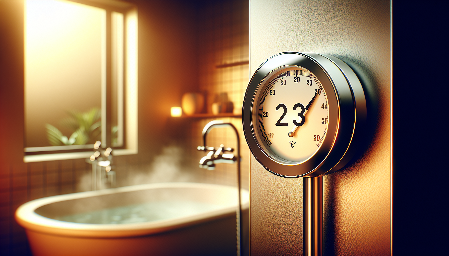Eine Illustration eines Thermometers mit der idealen Badezimmertemperatur von 23 Grad Celsius.