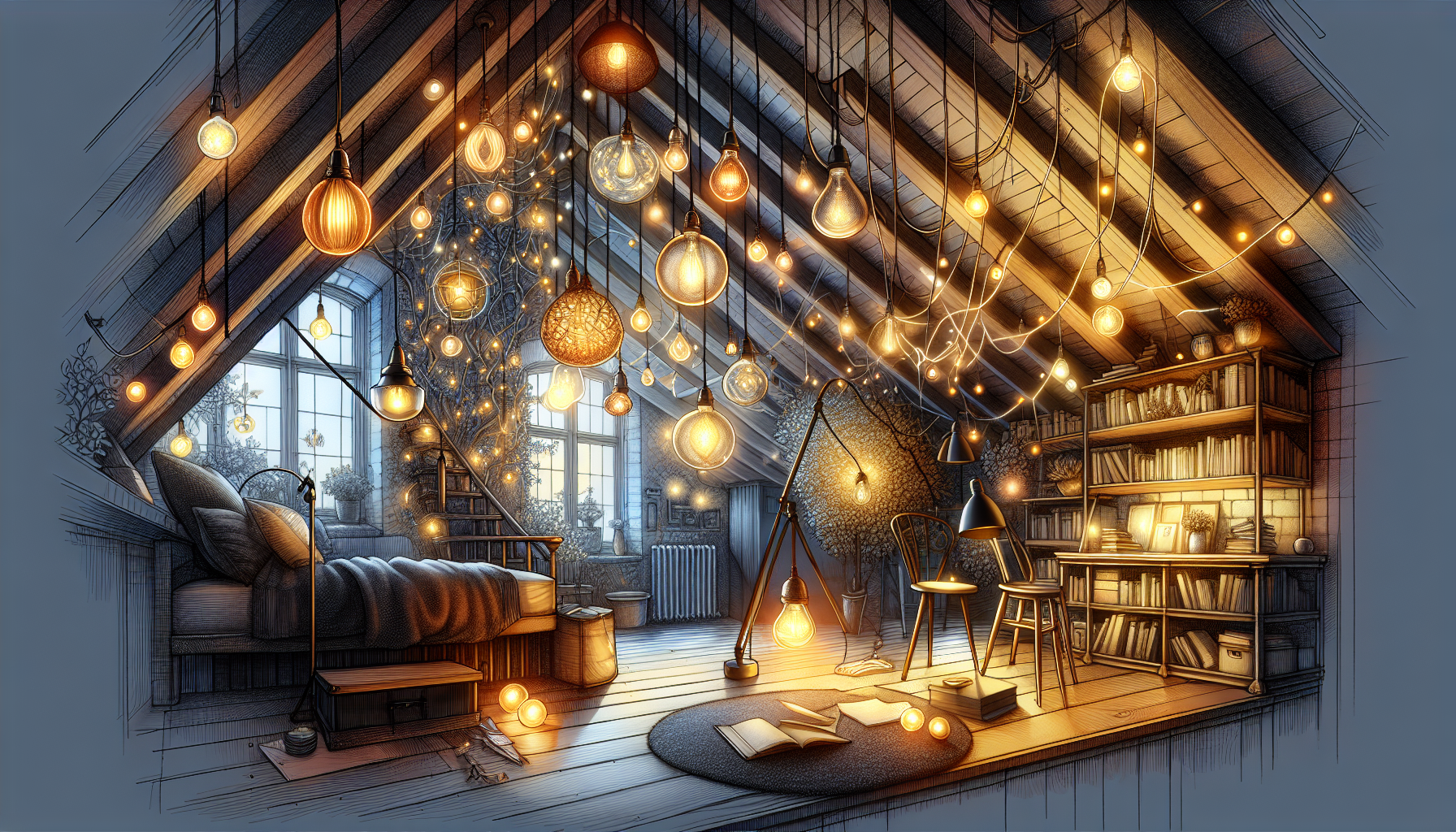 Lichtkonzepte für Dachwohnungen: Illustration von verschiedenen Beleuchtungsideen für das Dachgeschoss