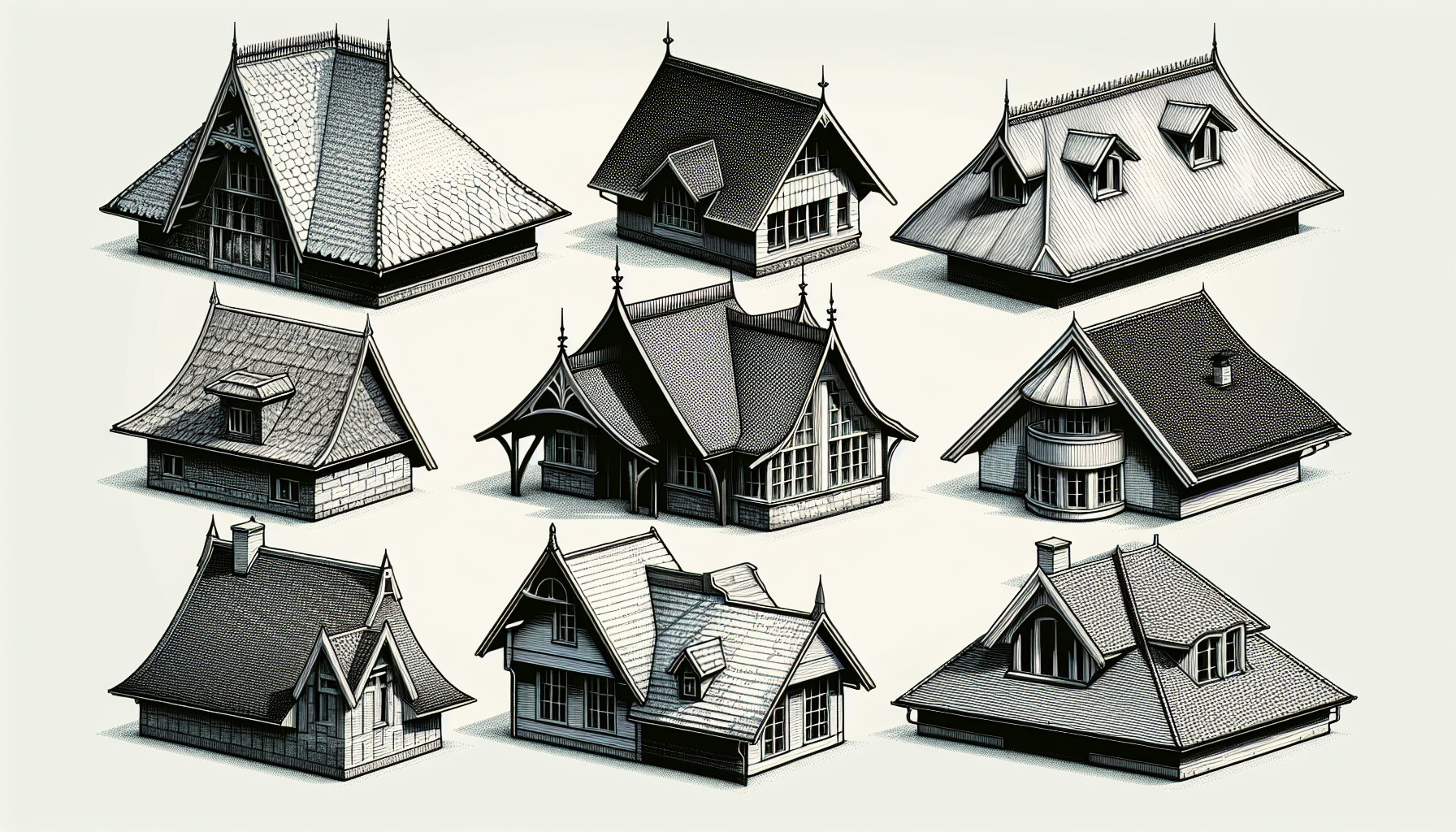Illustration verschiedener Dachformen und ihre Eigenschaften
