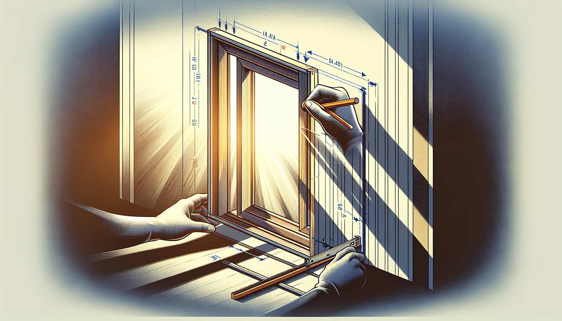 Illustration des Einsetzens und Ausrichtens des Fensterrahmens