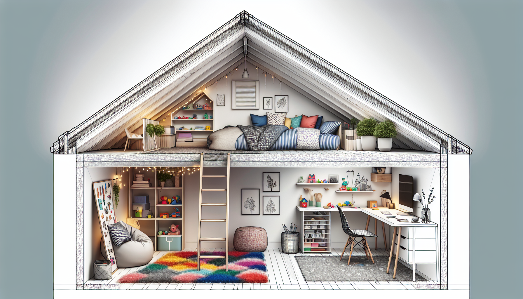 Kreative Umgestaltung des Dachgeschosses mit vielfältigen Wohnraumideen