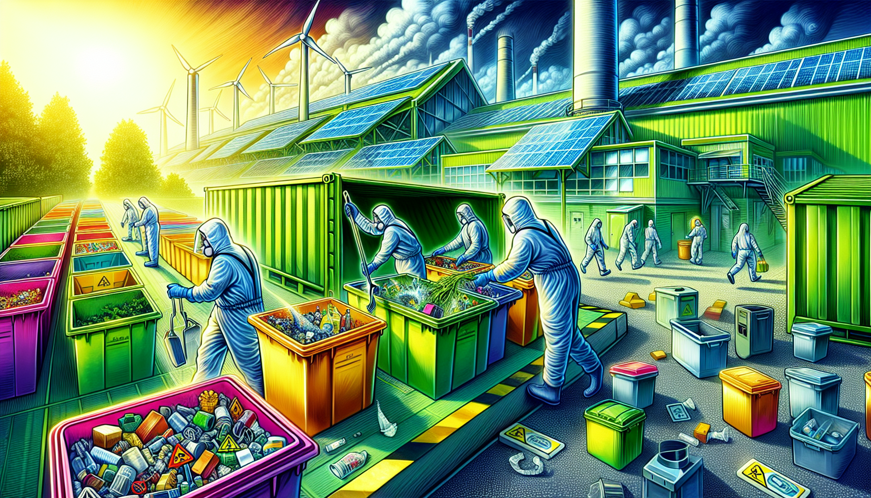 Illustration der umweltfreundlichen Entsorgung von Materialien und Schadstoffen