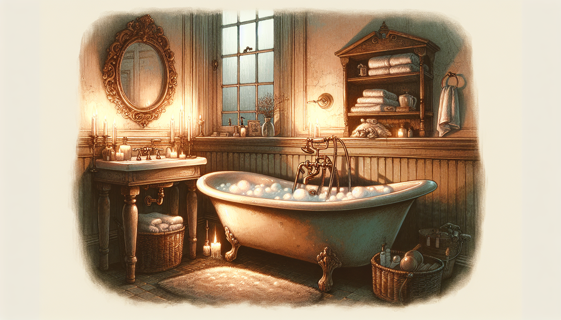 Eine stilisierte Illustration eines Badezimmers mit angenehmer Raumtemperatur.