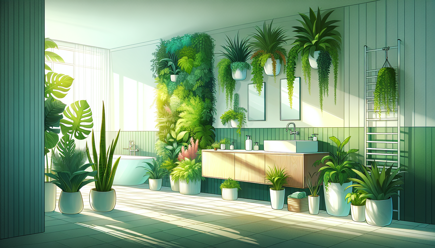Grünpflanzen im Badezimmer für natürliche Atmosphäre