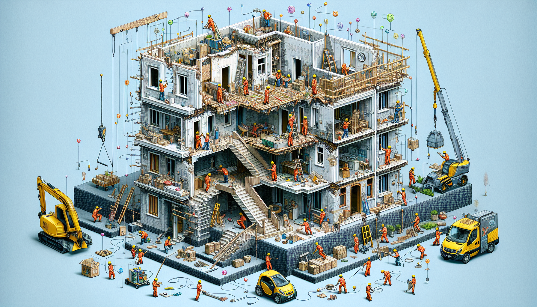 Illustration eines energetischen Sanierungsplans für ein Wohngebäude