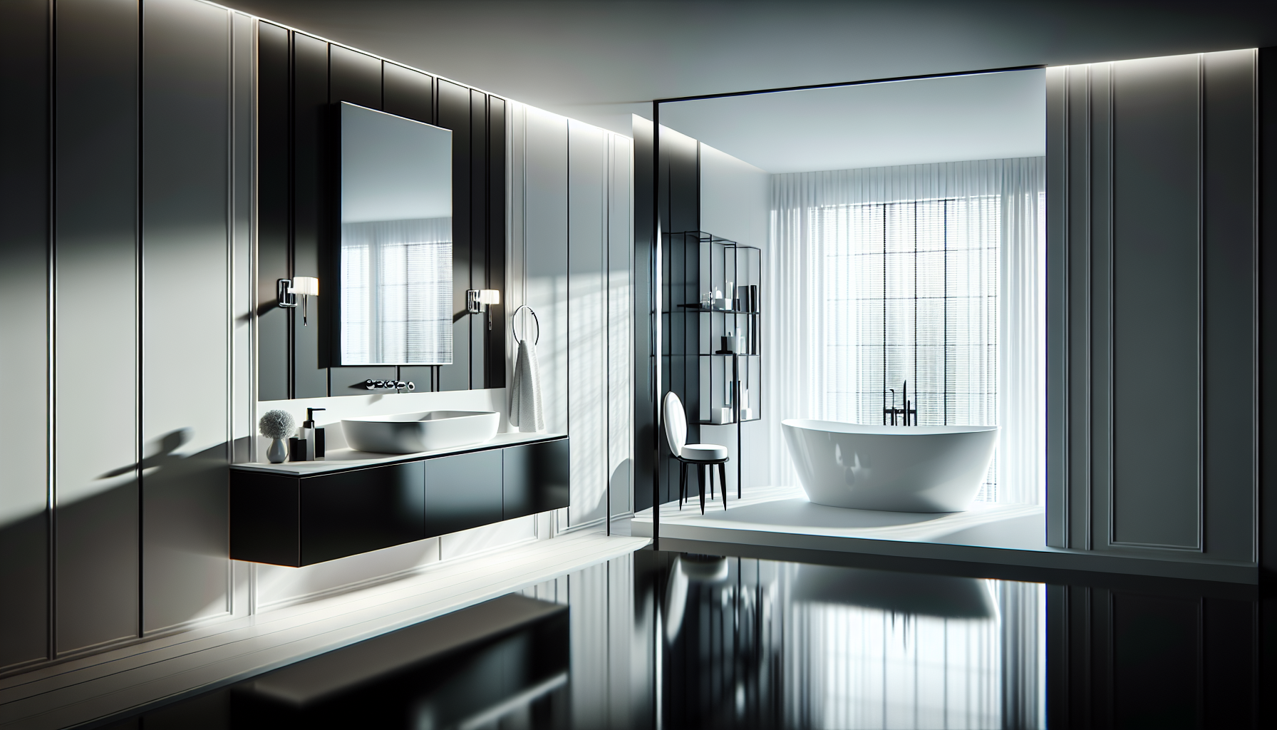 Zeitlose Eleganz eines schwarz-weißen Badezimmers