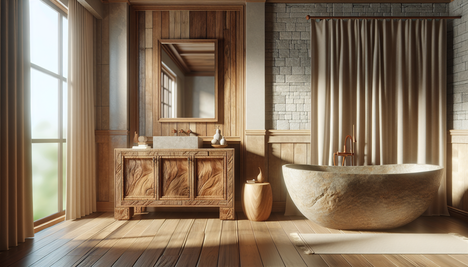 Holz und Stein als Grundelemente im Badezimmer