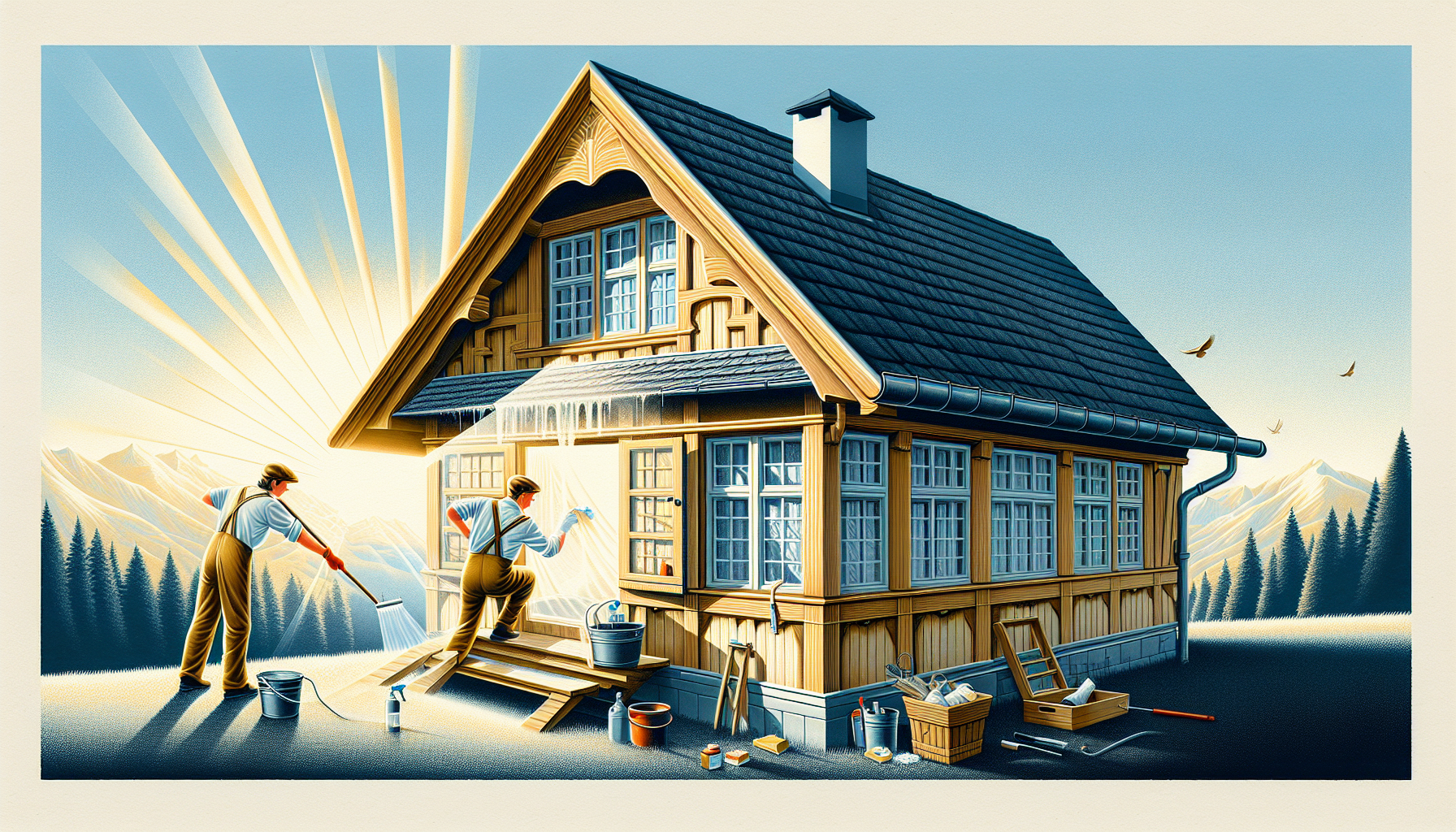 Illustration der Wartung und Pflege einer Dachgaube