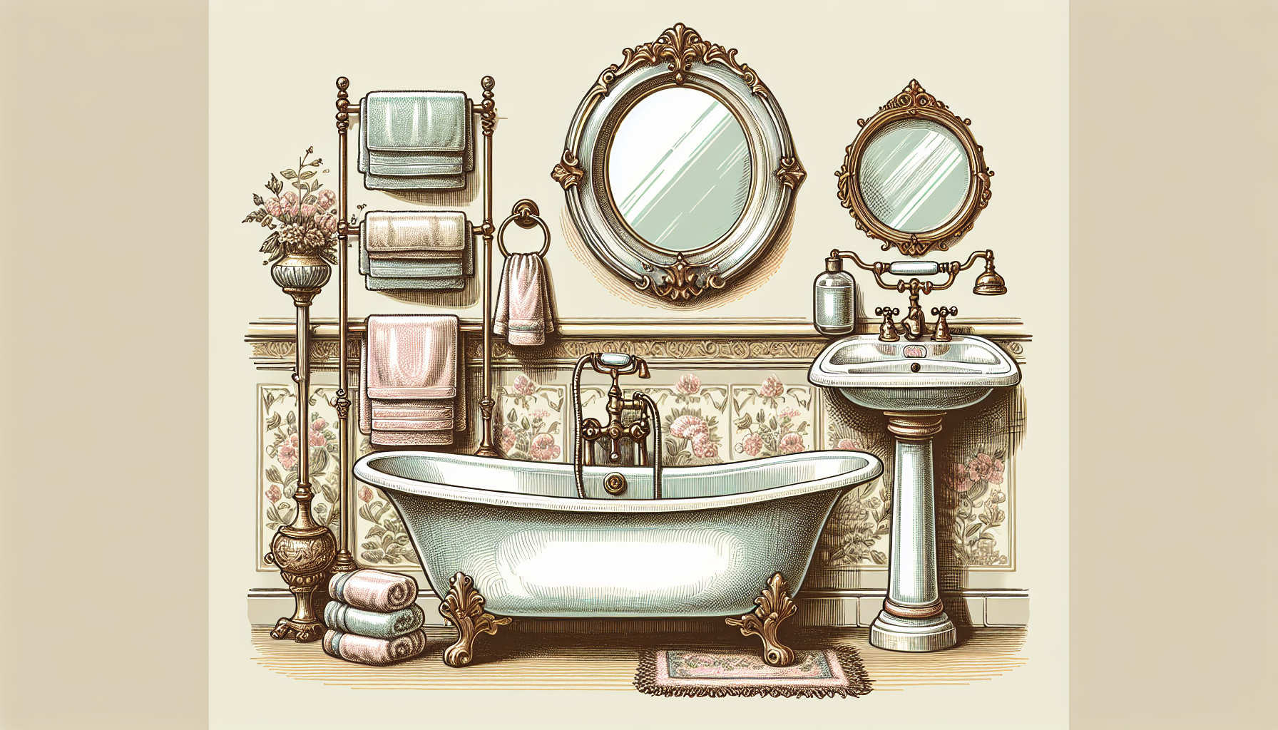 Eine Illustration von Retro-Badezimmerzubehör im eleganten Stil
