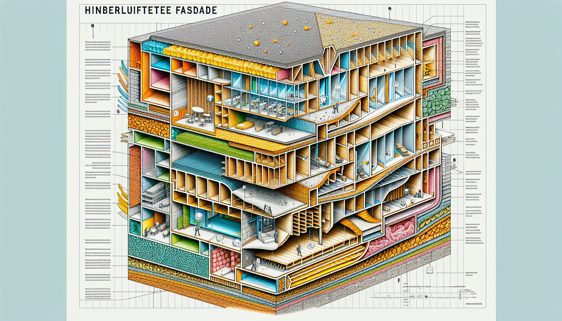 Illustration einer hinterlüfteten Fassade mit Dämmung