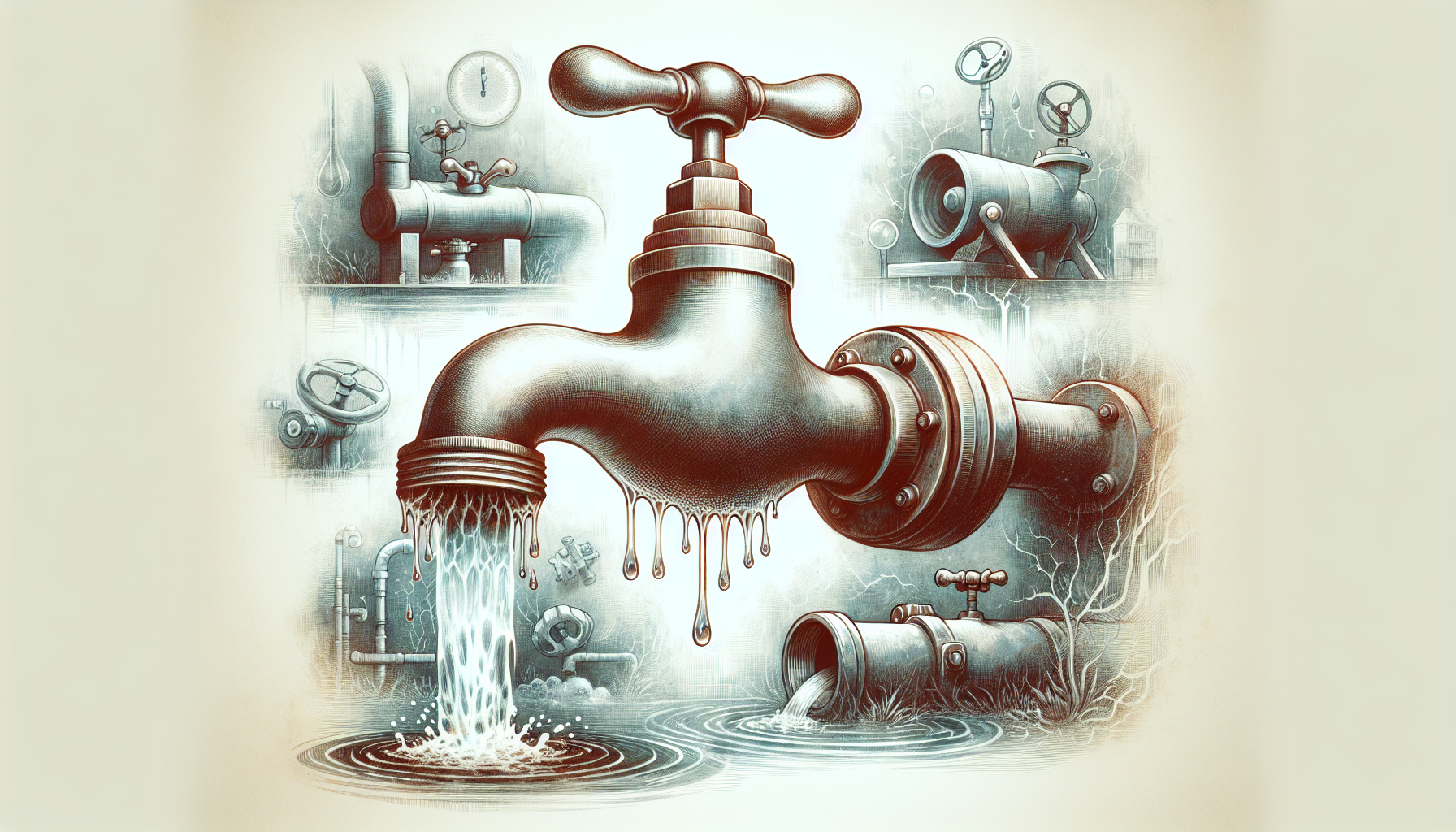 Illustration eines Wasserhahns mit schwankendem Wasserdruck