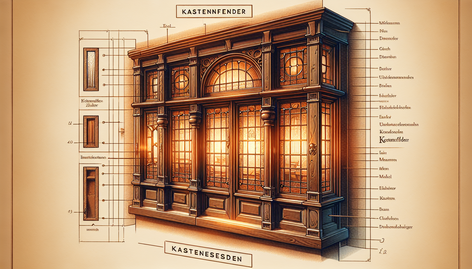 Illustration von historischen Kastenfenstern