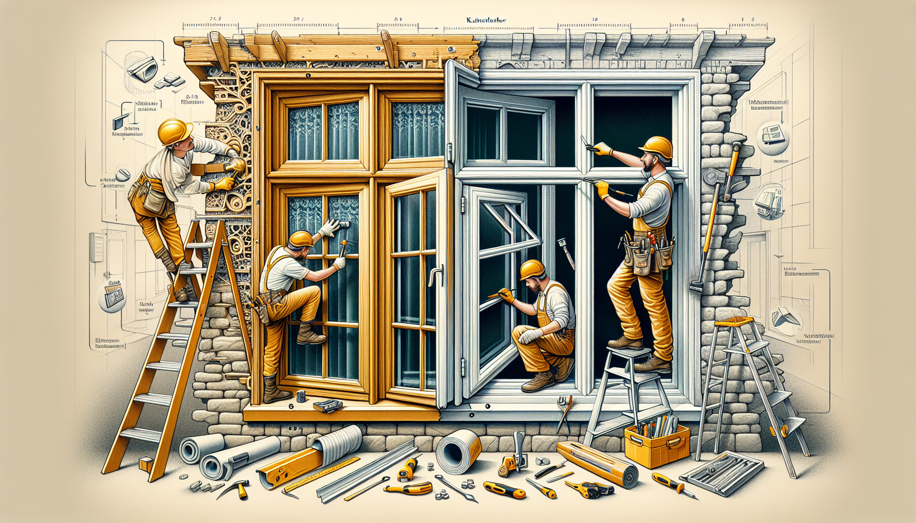 Illustration der Modernisierung von Kastenfenstern