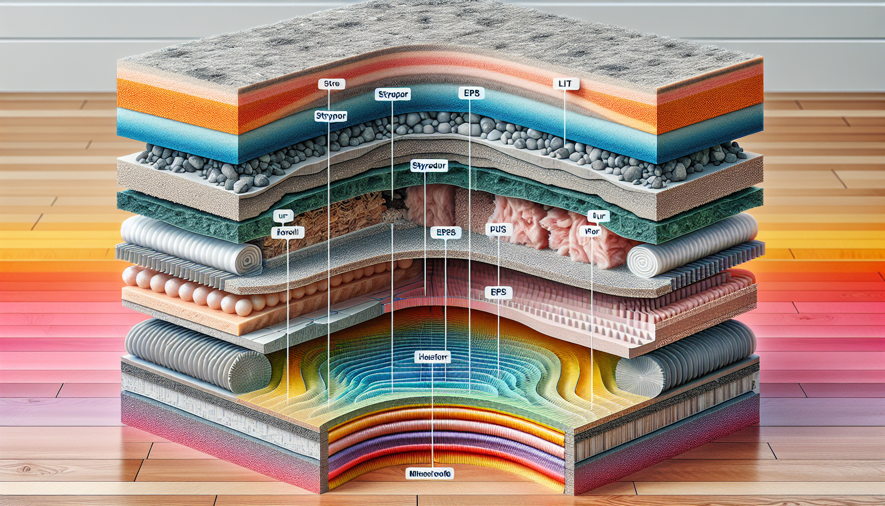 Verschiedene Dämmmaterialien für Fußbodenheizungen