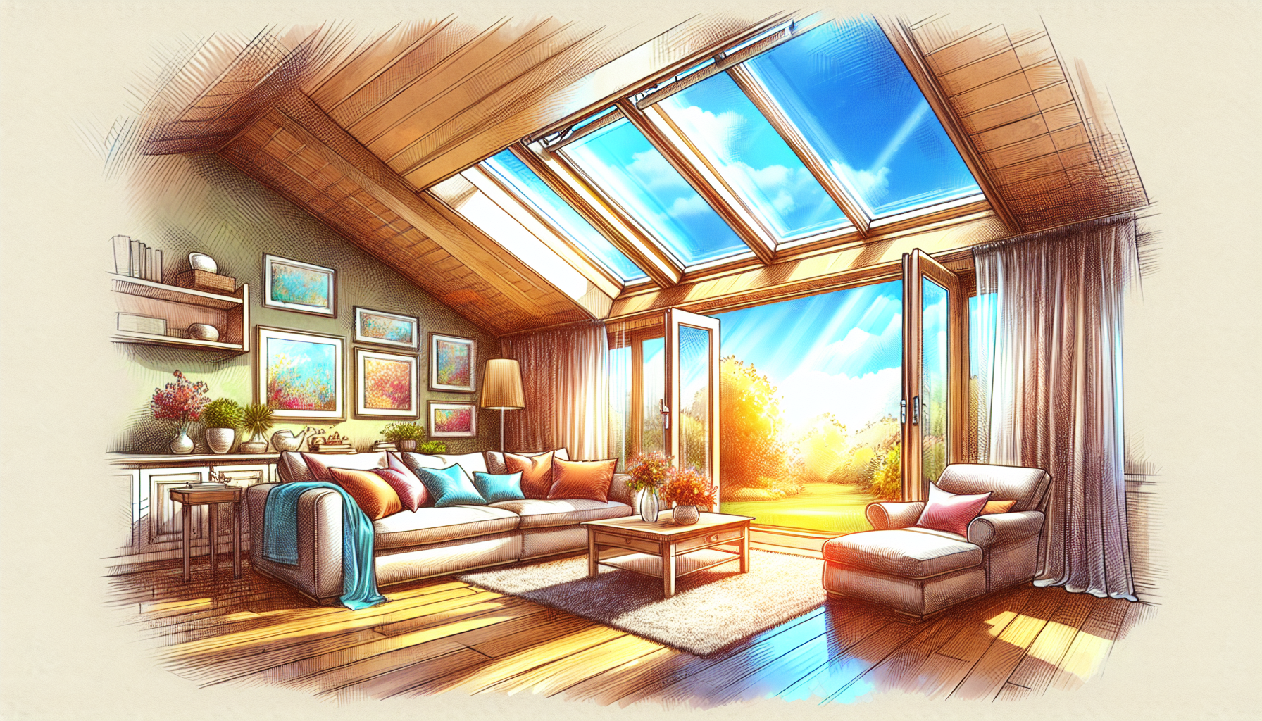 Automatische Dachfenster für ein helles und einladendes Wohnzimmer