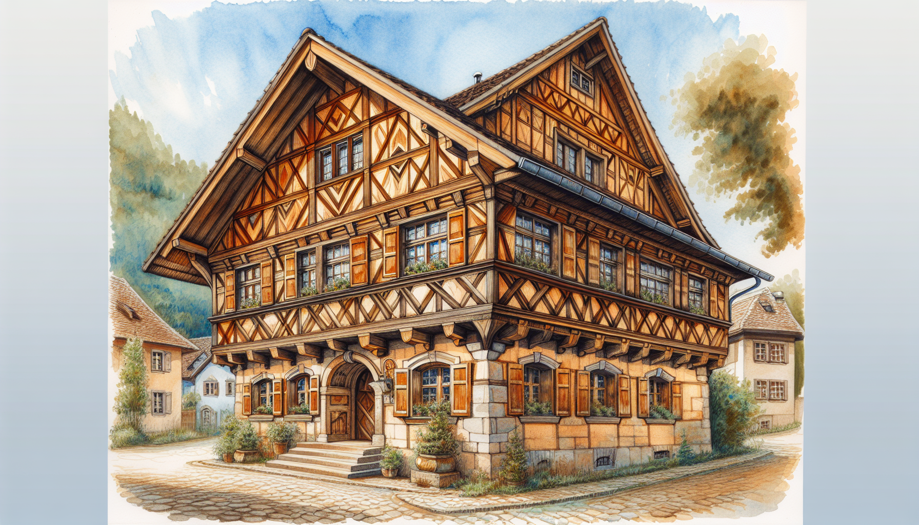 Fachwerkhaus mit traditioneller Bauweise und Holzbalken