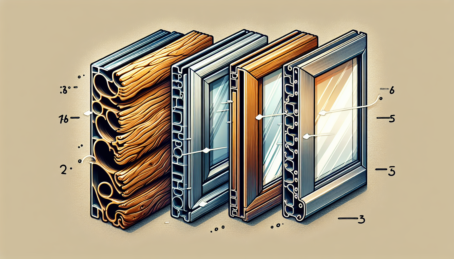 Illustration von verschiedenen Fenstertypen und Materialien